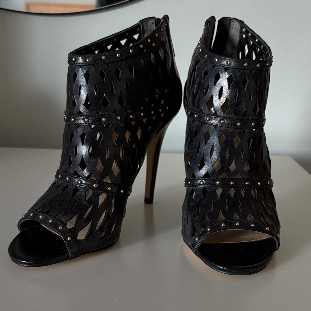 Black Studded Peep-Toe Women's Heels